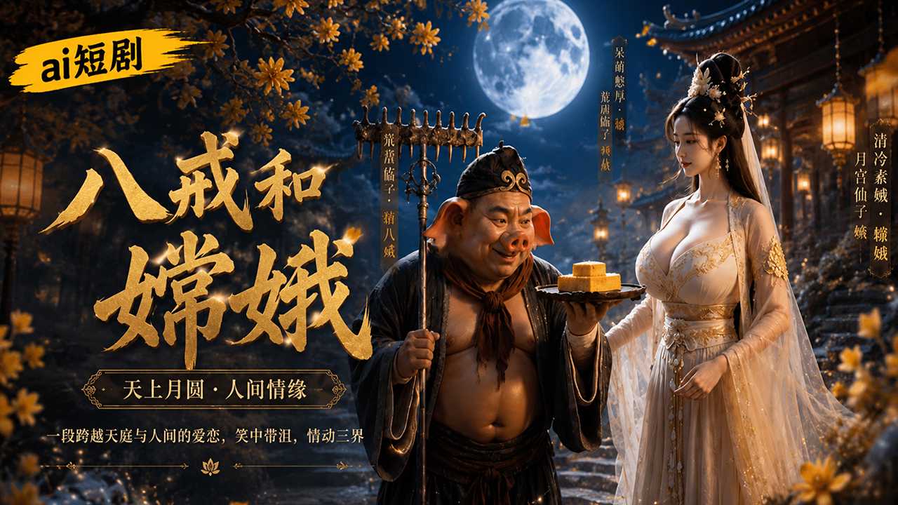 AI短剧 女神古装八戒嫦娥神话故事